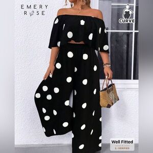 Shein Curve 2 Piece Black and White Polka Dot Set, Size 3X